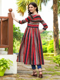 Jyoti Fashion Women's Black Rayon Geometric Printed Casual Flared kurta | Grocsy