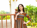 Jyoti Fashion Women's Orange Rayon Geometric Printed Casual Flared kurta | Grocsy