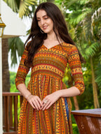 Jyoti Fashion Women's Yellow Rayon Geometric Printed Casual Flared kurta | Grocsy