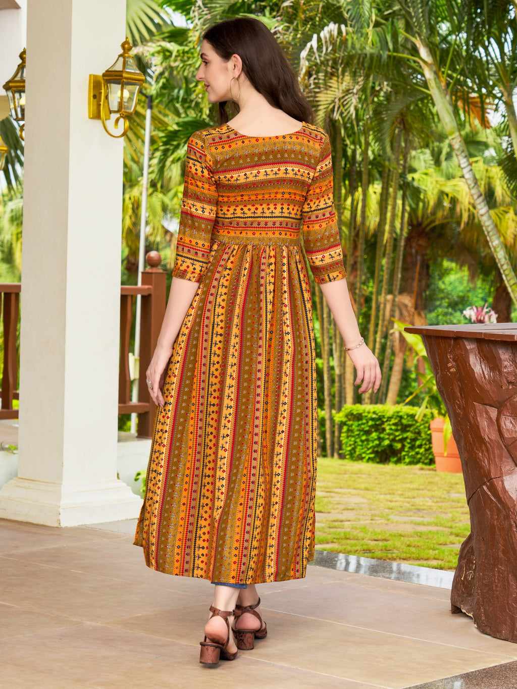Jyoti Fashion Women's Yellow Rayon Geometric Printed Casual Flared kurta | Grocsy