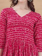 Jyoti Fashion Women's Rani Pink Rayon Bandhani Printed Casual Flared kurta | Grocsy