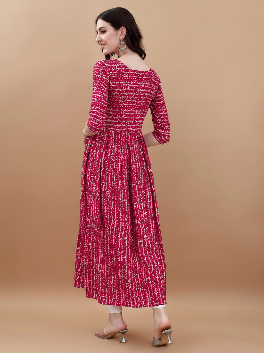 Jyoti Fashion Women's Rani Pink Rayon Bandhani Printed Casual Flared kurta | Grocsy