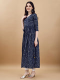 Jyoti Fashion Women's Navy Blue Rayon Bandhani Printed Casual Flared kurta | Grocsy