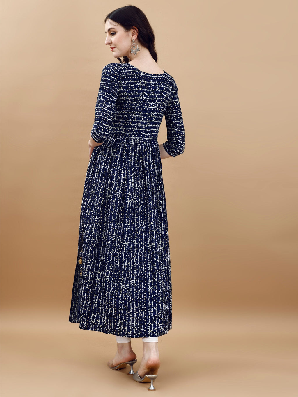 Jyoti Fashion Women's Navy Blue Rayon Bandhani Printed Casual Flared kurta | Grocsy
