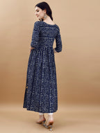 Jyoti Fashion Women's Navy Blue Rayon Bandhani Printed Casual Flared kurta | Grocsy