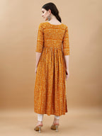 Jyoti Fashion Women's Mustard Rayon Bandhani Printed Casual Flared kurta | Grocsy
