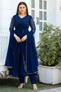 Jyoti Fashion Women's Blue Georgette Foil Printed Kurta Set with Dupatta | Grocsy