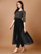 Jyoti Fashion Women's Black Georgette Foil Printed Kurta Set with Dupatta | Grocsy