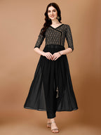 Jyoti Fashion Women's Black Georgette Foil Printed Kurta Set with Dupatta | Grocsy