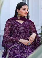 Jyoti Fashion Women's Wine Georgette Bandhani Print Kurta Set with Dupatta | Grocsy