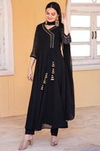 Jyoti Fashion Women's Black Georgette Foil Printed Gown with Dupatta Set | Grocsy