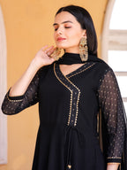 Jyoti Fashion Women's Black Georgette Foil Printed Gown with Dupatta Set | Grocsy