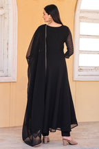 Jyoti Fashion Women's Black Georgette Foil Printed Gown with Dupatta Set | Grocsy