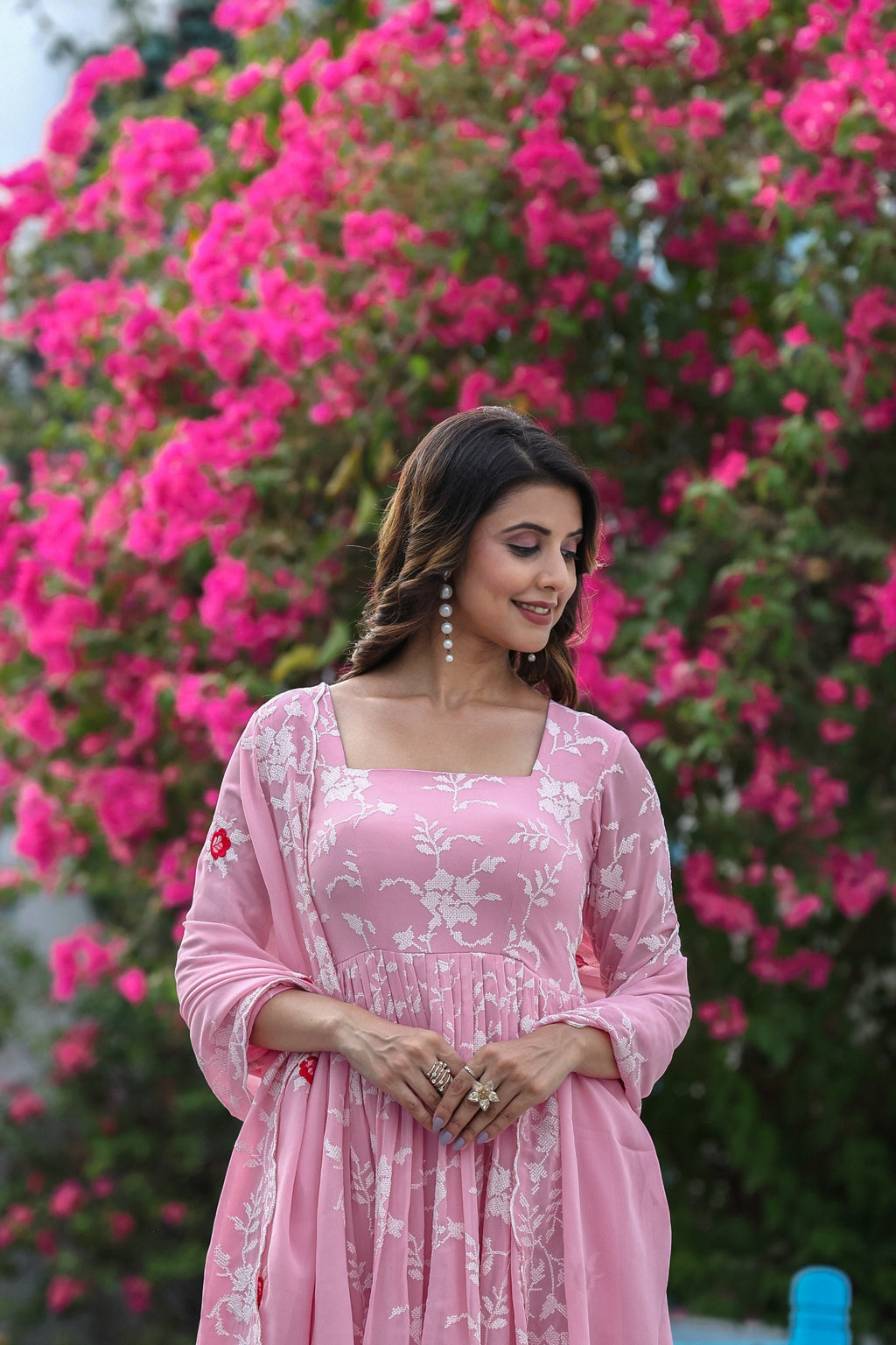 Jyoti Fashion Women's Baby Pink Faux Georgette Resham Embroidered Peplum Sharara Set | Grocsy