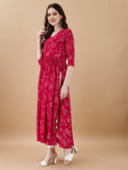 Jyoti Fashion Women's Rani Pink Rayon Bandhani Printed Casual Flared kurta | Grocsy