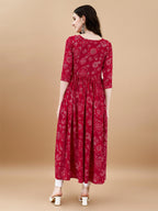 Jyoti Fashion Women's Rani Pink Rayon Bandhani Printed Casual Flared kurta | Grocsy