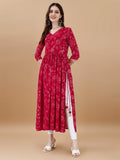 Jyoti Fashion Women's Rani Pink Rayon Bandhani Printed Casual Flared kurta | Grocsy