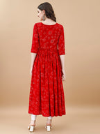 Jyoti Fashion Women's Red Rayon Bandhani Printed Casual Flared kurta | Grocsy