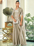 Jyoti Fashion Women's Silver Silk Blend Embellished Border with Beads & Crystal Cutwork Saree with Blouse | Grocsy