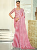Jyoti Fashion Women's Pink Silk Blend Embellished Border with Beads & Crystal Cutwork Saree with Blouse | Grocsy