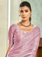 Jyoti Fashion Women's Purple Silk Blend Embellished Border with Beads & Crystal Cutwork Saree with Blouse | Grocsy