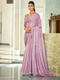 Jyoti Fashion Women's Purple Silk Blend Embellished Border with Beads & Crystal Cutwork Saree with Blouse | Grocsy