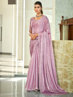 Jyoti Fashion Women's Purple Silk Blend Embellished Border with Beads & Crystal Cutwork Saree with Blouse | Grocsy