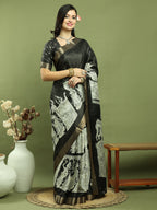 Jyoti Fashion Women's Black Silk Blend Print with Checks Jari Weaving Pattrn Saree with Blouse | Grocsy