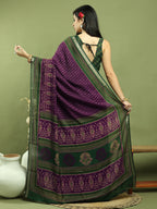 Jyoti Fashion Women's Purple Silk Blend Ikat Floral Print with Jari Border Saree with Blouse | Grocsy