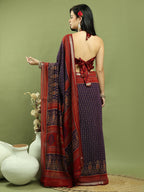 Jyoti Fashion Women's Violet Silk Blend Ikat Floral Print with Jari Border Saree with Blouse | Grocsy