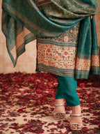 Jyoti Fashion Women's Green Pure Tissue Shimmer Floral Digital Print With Zardoshi Hand Work Salwar Suit Set | Grocsy