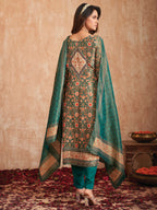 Jyoti Fashion Women's Green Pure Tissue Shimmer Floral Digital Print With Zardoshi Hand Work Salwar Suit Set | Grocsy