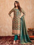 Jyoti Fashion Women's Green Pure Tissue Shimmer Floral Digital Print With Zardoshi Hand Work Salwar Suit Set | Grocsy