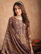 Jyoti Fashion Women's Purple Pure Tissue Shimmer Floral Digital Print With Zardoshi Hand Work Salwar Suit Set | Grocsy