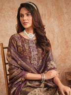 Jyoti Fashion Women's Purple Pure Tissue Shimmer Floral Digital Print With Zardoshi Hand Work Salwar Suit Set | Grocsy