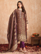 Jyoti Fashion Women's Purple Pure Tissue Shimmer Floral Digital Print With Zardoshi Hand Work Salwar Suit Set | Grocsy