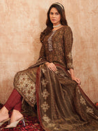 Jyoti Fashion Women's Gold Pure Tissue Shimmer Floral Digital Print With Zardoshi Hand Work Salwar Suit Set | Grocsy