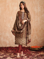 Jyoti Fashion Women's Gold Pure Tissue Shimmer Floral Digital Print With Zardoshi Hand Work Salwar Suit Set | Grocsy