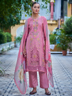 Jyoti Fashion Women's Pink Muslin Resham Thread with Jari & Cut Work Salwar Suit Set | Grocsy