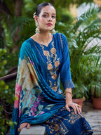 Jyoti Fashion Women's Navy Blue Muslin Resham Thread with Jari & Cut Work Salwar Suit Set | Grocsy