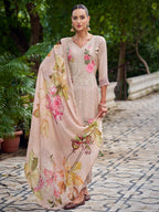 Jyoti Fashion Women's Beige Muslin Resham Thread with Jari & Cut Work Salwar Suit Set | Grocsy