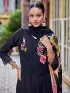 Jyoti Fashion Women's Black Muslin Resham Thread with Jari & Cut Work Salwar Suit Set | Grocsy