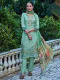 Jyoti Fashion Women's Green Muslin Resham Thread with Jari & Cut Work Salwar Suit Set | Grocsy