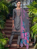Jyoti Fashion Women's Grey Muslin Resham Thread with Jari & Cut Work Salwar Suit Set | Grocsy