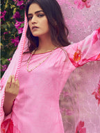 Jyoti Fashion Women's Pink Muslin Floral Digital Print with Sequins Work Salwar Suit Set | Grocsy