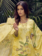 Jyoti Fashion Women's Lemon Yellow Muslin Floral Digital Print with Sequins Work Salwar Suit Set | Grocsy