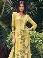 Jyoti Fashion Women's Lemon Yellow Muslin Floral Digital Print with Sequins Work Salwar Suit Set | Grocsy