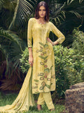 Jyoti Fashion Women's Lemon Yellow Muslin Floral Digital Print with Sequins Work Salwar Suit Set | Grocsy