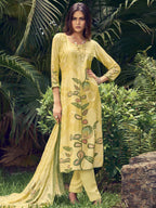 Jyoti Fashion Women's Lemon Yellow Muslin Floral Digital Print with Sequins Work Salwar Suit Set | Grocsy
