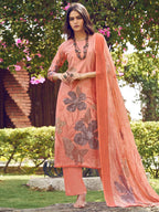 Jyoti Fashion Women's Peach Muslin Floral Digital Print with Sequins Work Salwar Suit Set | Grocsy